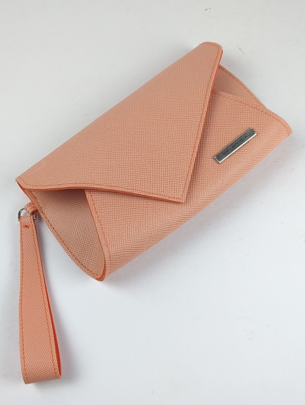 JANTAMINIAU Orange Envelope Wristlet Clutch